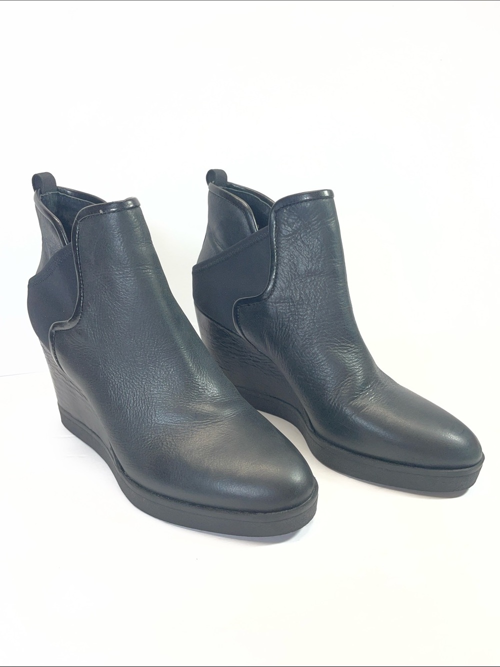 Donald J. Pliner Black Leather Wedge Booties